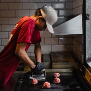 Fresh ground beef made from chuck and brisket, prepared in-house daily for juicy burgers