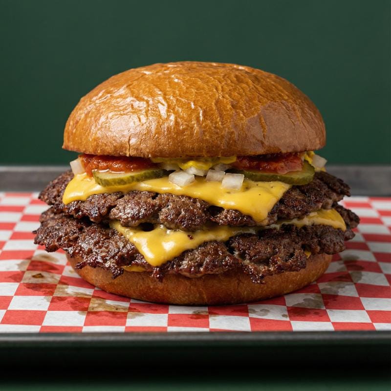 Quarter Pounder Smash Burger with pickles, ketchup and mustard in Ubud